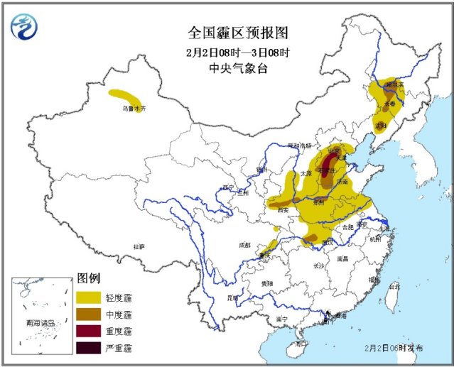 京津冀局地有重度霾 西南江南等地仍有阴雨雪天气